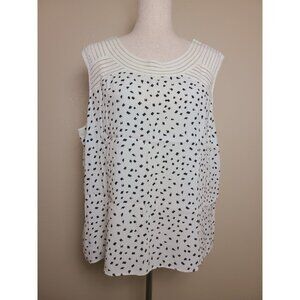 Talbots Womens Sleeveless Top Shirt Blouse White Black Dotted Size 16 A312